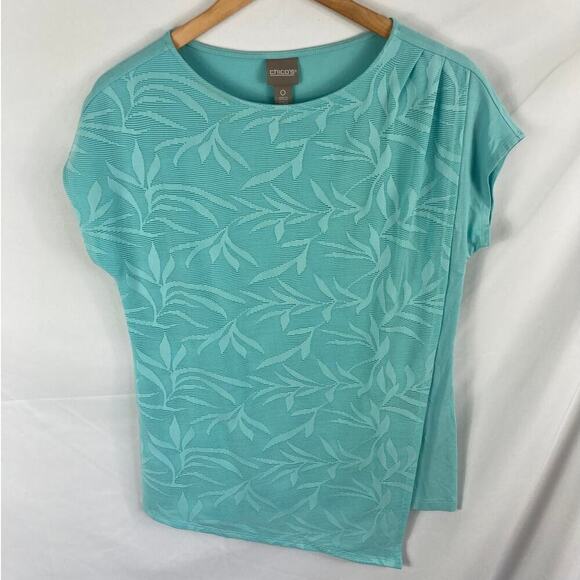 Chicos Floral Print Flap Front Short Sleeve Shirt Size 0 / Small - Picture 1 of 6